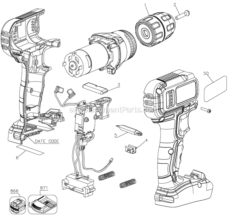 Black and Decker BCD702C1-B2 (Type 1) 20v 1-Speed Li-Ion Drill Power Tool Page A Diagram